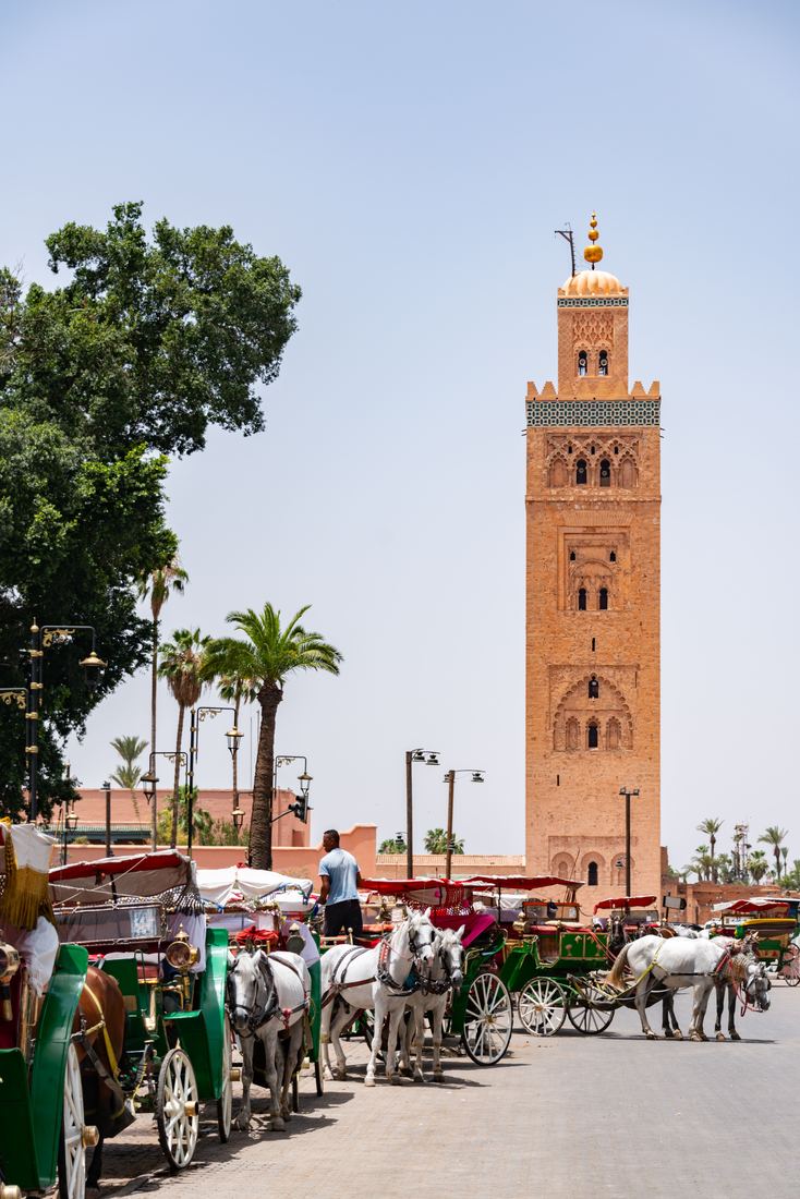 Marrakech — Koutoubia mosque and carriages
